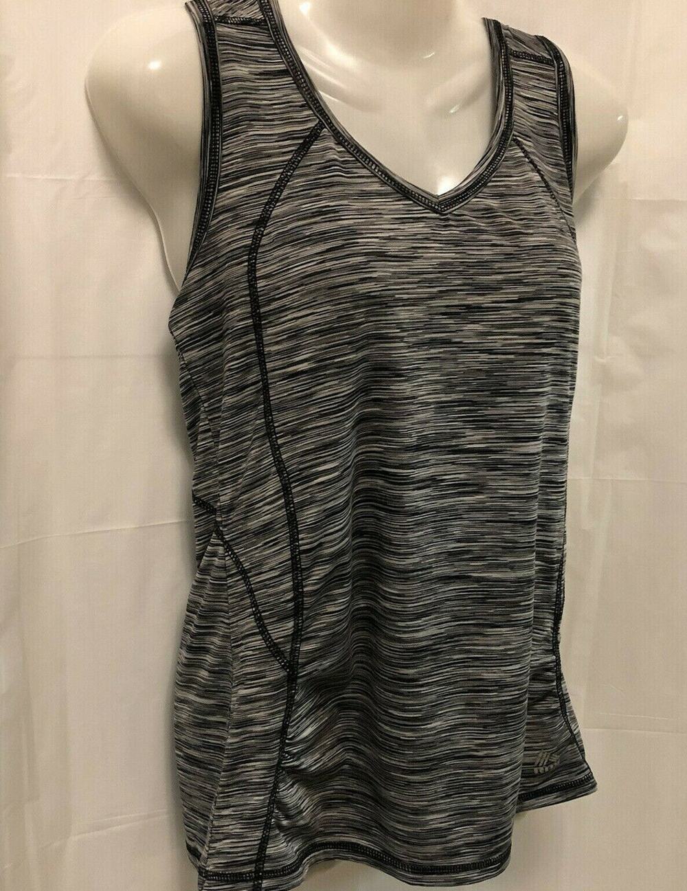 Reebok Tank Top Women M Black White Stripe Racerback Athletic Top V-Neck Stretch